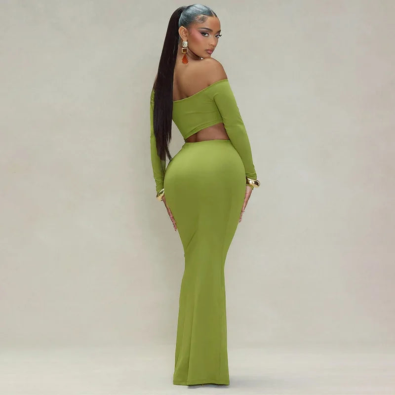 שמלת מקסי בטן חשופה בעיצוב אבזם - טאליה