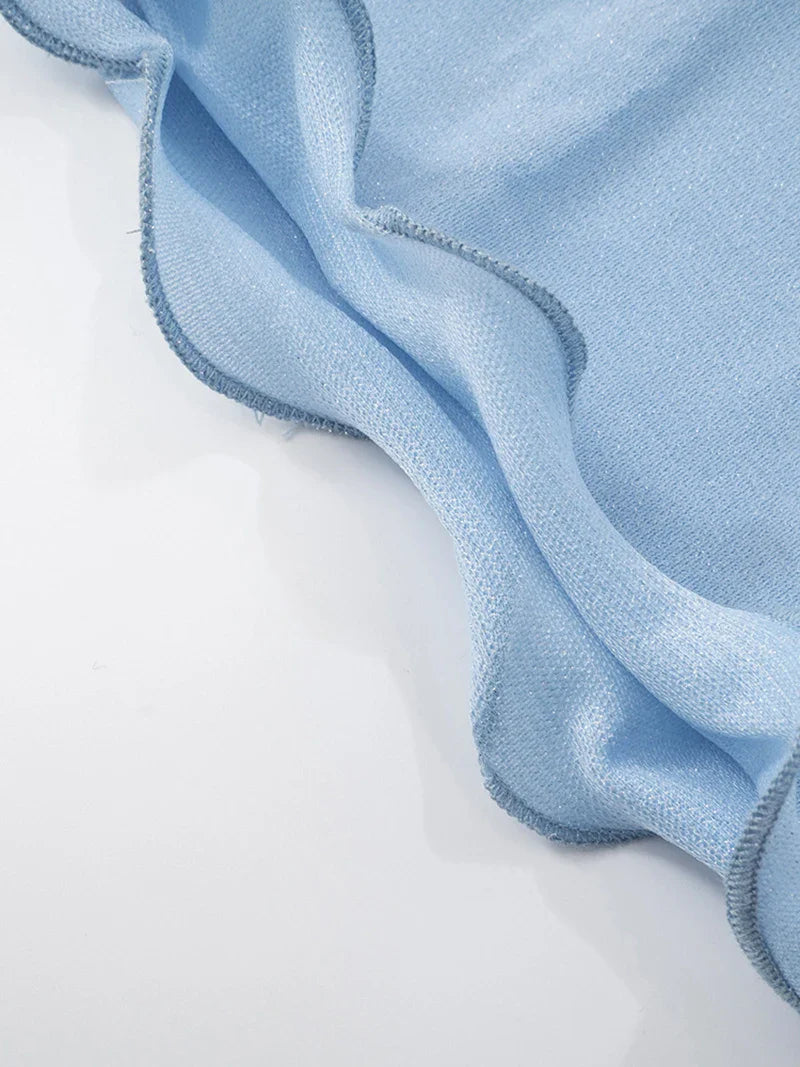 סט שני חלקים בעיצוב בד נשפך טופ צווארון נופל גב פתוח וחצאית מקסי - סקרלט