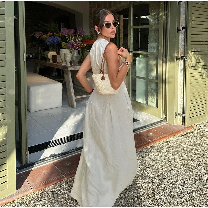 שמלת מקסי מחויטת בגזרת A סגירת רוכסן קדמי - Adriana