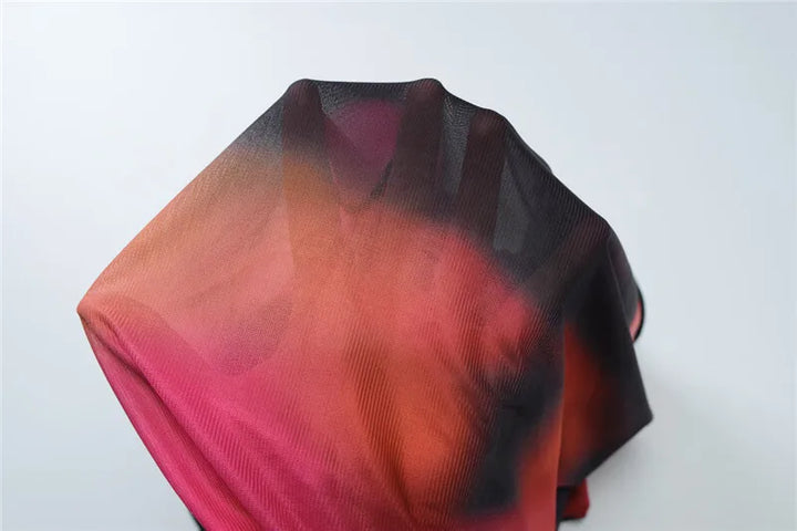 Two-piece set of mesh fabric with tie-dye design, top and maxi skirt with slit decoration - Florence