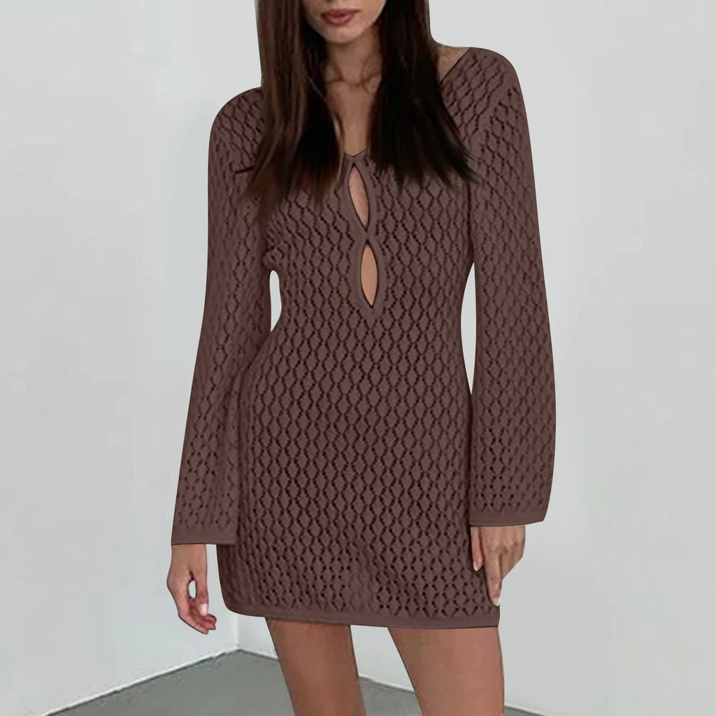 שמלת מיני חוף סרוגה גב פתוח  - Keira