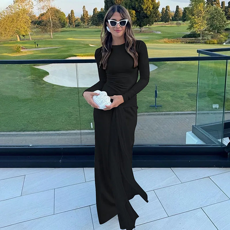 שמלת מקסי צנועה בעיצוב קשירה - מייפל