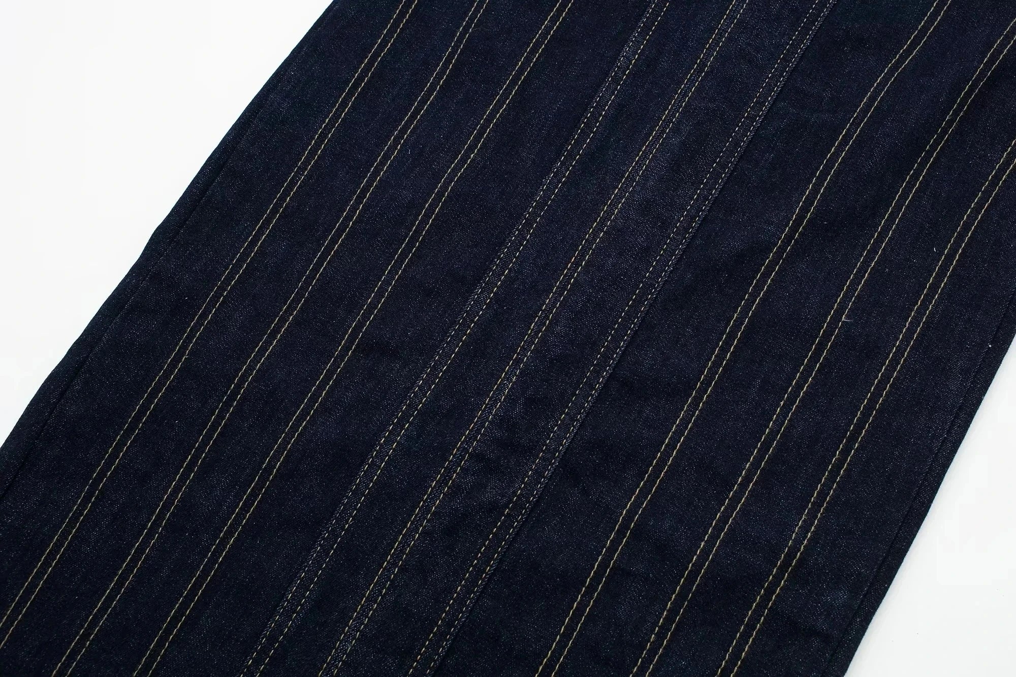 שמלת סטרפלס ג'ינס מקסי צמודה בעיצוב פסים - רוני לי