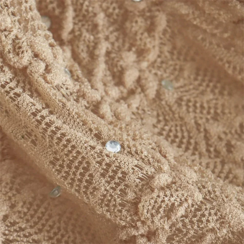 סט שני חלקים טופ כתפייה אחת וחצאית מידי בעיצוב קפלים תחרה בעיטור זרקונים - MELLISA