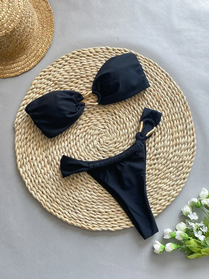 Strapless bikini with gold buckle decoration - Millis