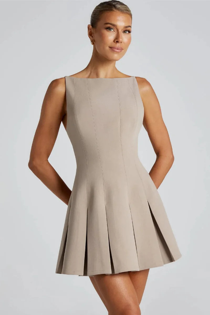 שמלת מיני בעיצוב קיפולים בגזרת A גב פתוח - Judith