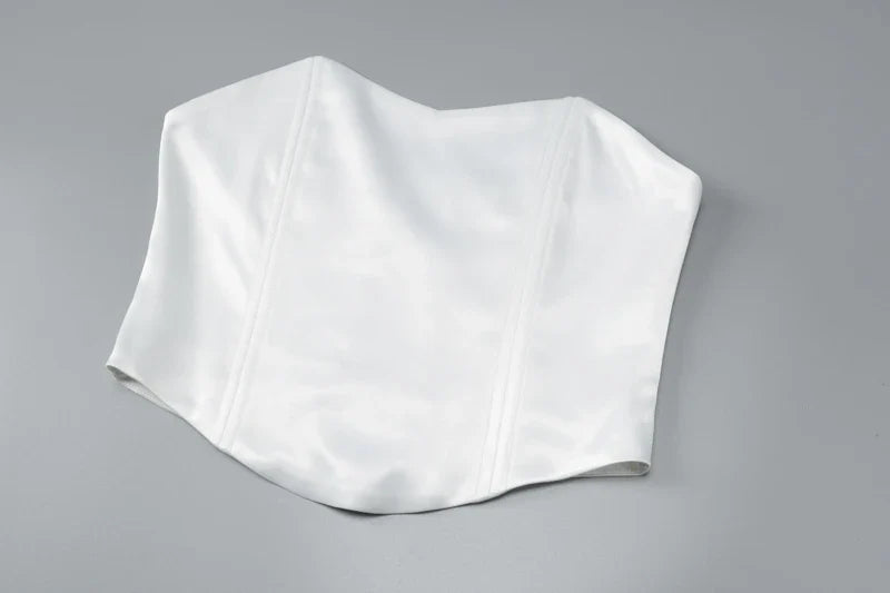 סט סאטן שני חלקים טופ סטרפלס וחצאית מקסי - סיאנה