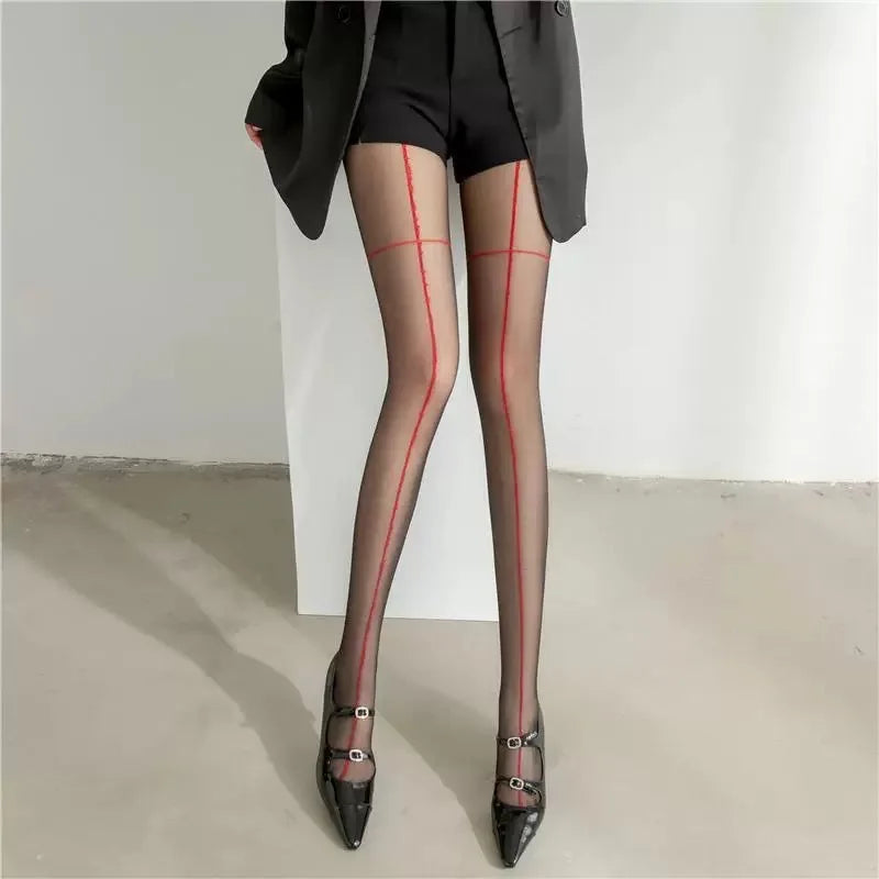 Thin transparent tights with stripe design