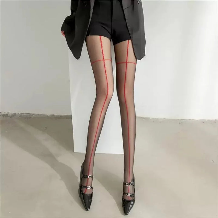 Thin transparent tights with stripe design