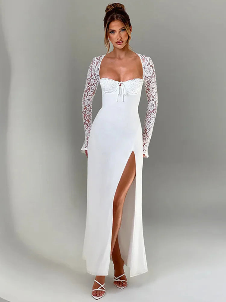 שמלת מקסי בעיצוב שסע ושרוולי תחרה - קלריסה