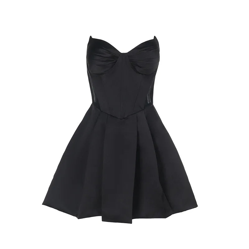 שמלת מיני סטרפלס סאטן בגזרת A - אלינה