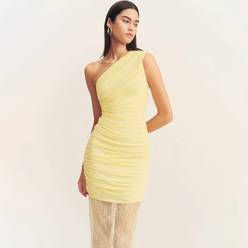 שמלת מקסי כיווצים בעיצוב תחרה - אמריז'ה