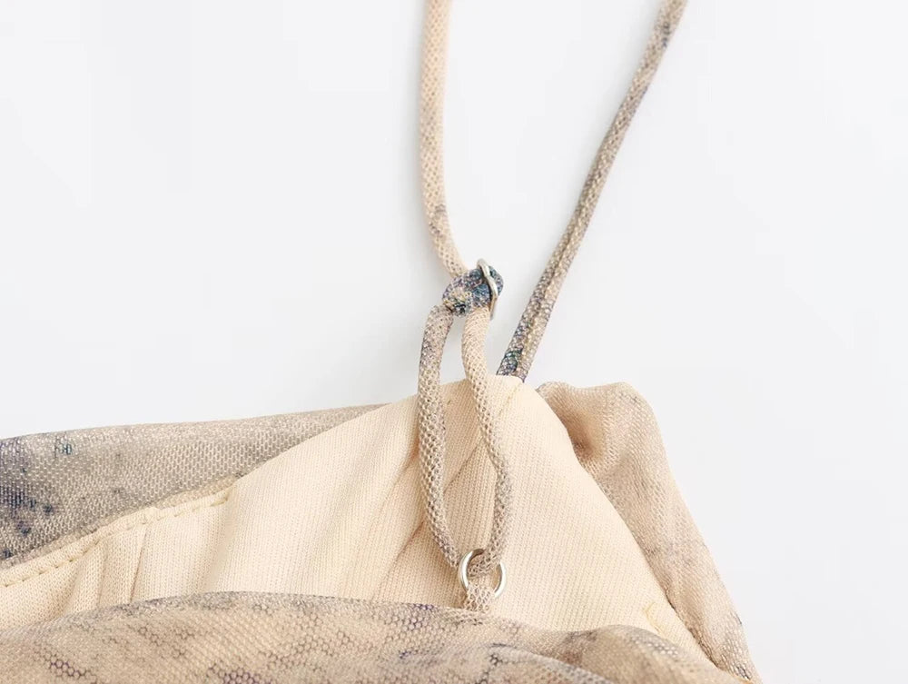 שמלת מקסי שיפון כיווצים כתפיות ספגטי בצבעי אומברה - אוליביה