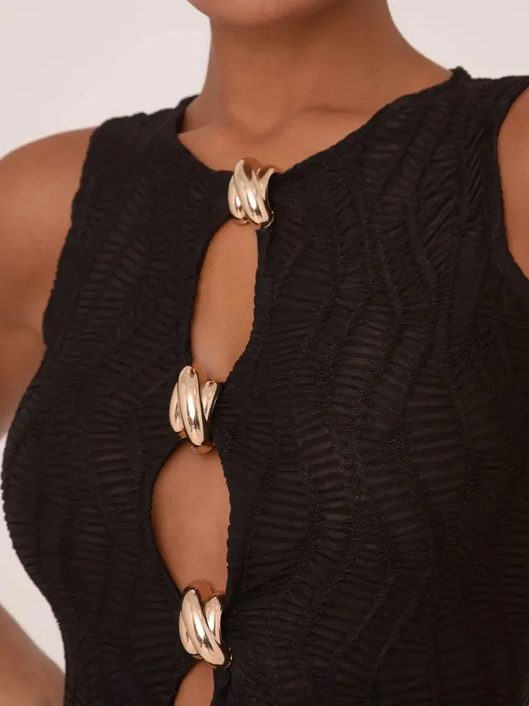 שמלת מיני רשת סרוגה בעיטור אבזמים - ריצ'י