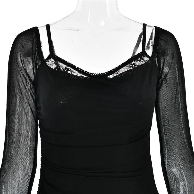 שמלת מקסי שיפון בגזרת מחוך בעיטור תחרה - סקרלט