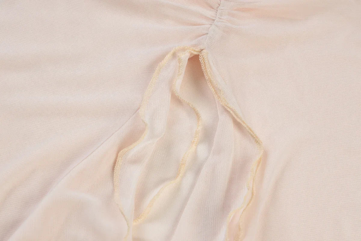 סט שני חלקים בעיצוב כיווצים טופ וחצאית מקסי מלמלה בעיטור שסע - Fernanda