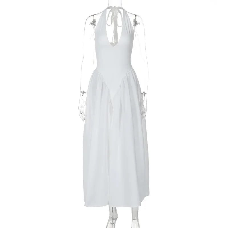 שמלת מידי בגזרת A קשירה בצוואר גב פתוח - Makenna