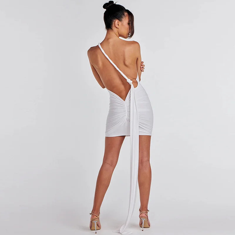 שמלת מיני כיווצים גב פתוח בעיטור חישוק  - CAROLINA