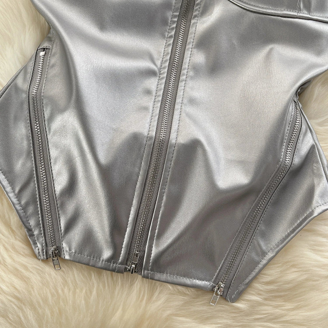 Strapless leatherette corset with front zipper closure - Carter