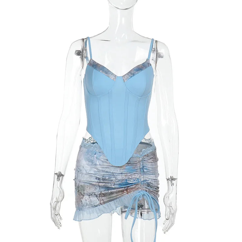 סט שני חלקים טופ מחוך וחצאית מיני כיווצים בעיצוב ANIMAL PRINT  - טינה