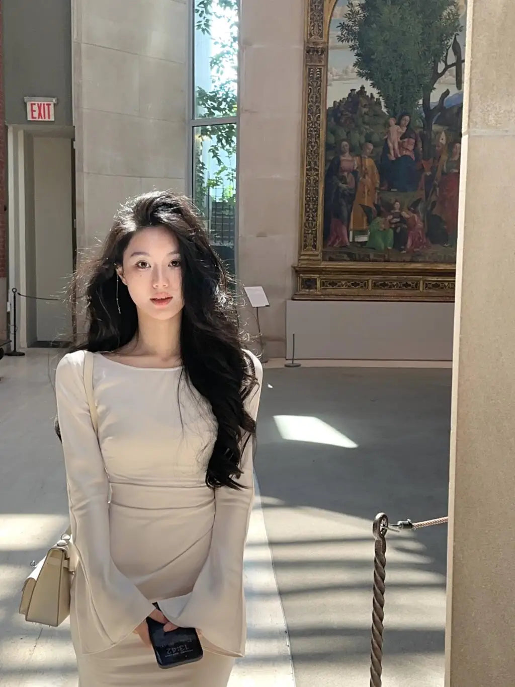 שמלת ערב מקסי סאטן אלגנטית שרוולי פעמון - סהר