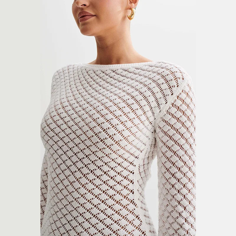 שמלת חוף מיני סרוגה גב פתוח - Mar