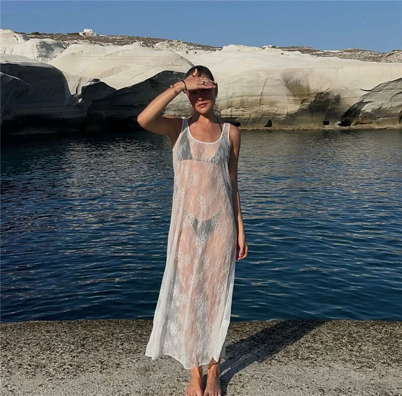 שמלת מקסי חוף תחרה שקופה - Sasha