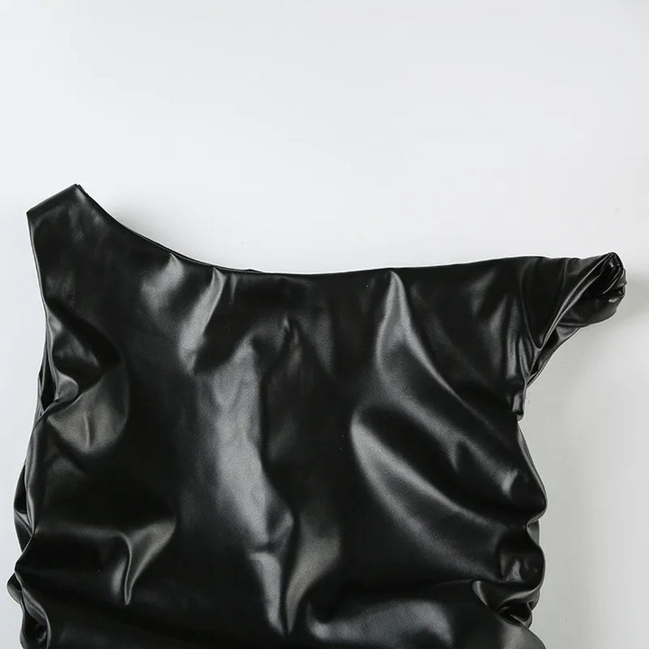 Faux leather top with asymmetrical design - Kami