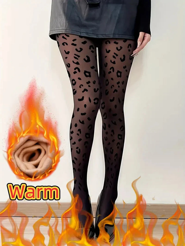 Thermal Tights with Leopard Print Design