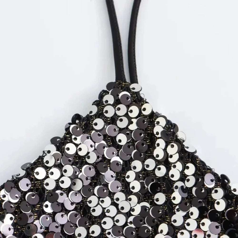 שמלת מקסי סאטן בעיטור פאייטים בחלק עליון - מורין