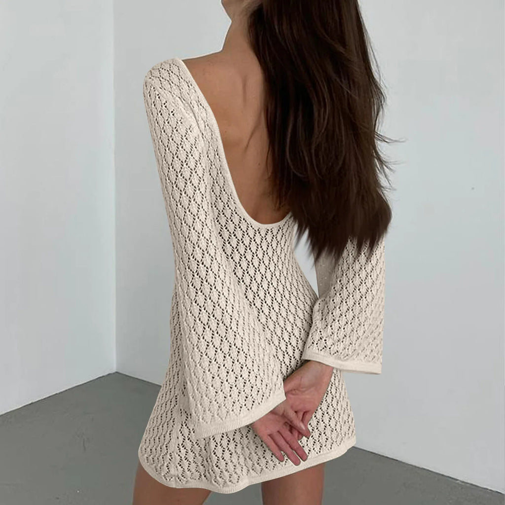 שמלת מיני חוף סרוגה גב פתוח  - Keira