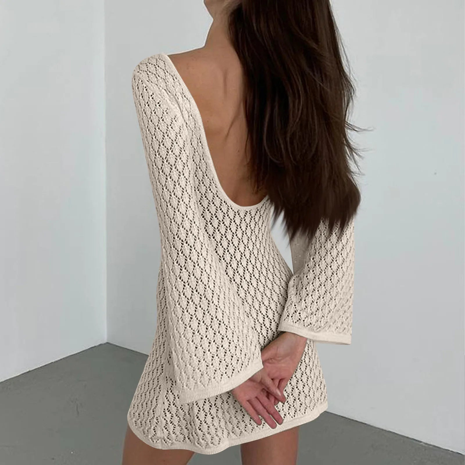 שמלת מיני חוף סרוגה גב פתוח  - Keira