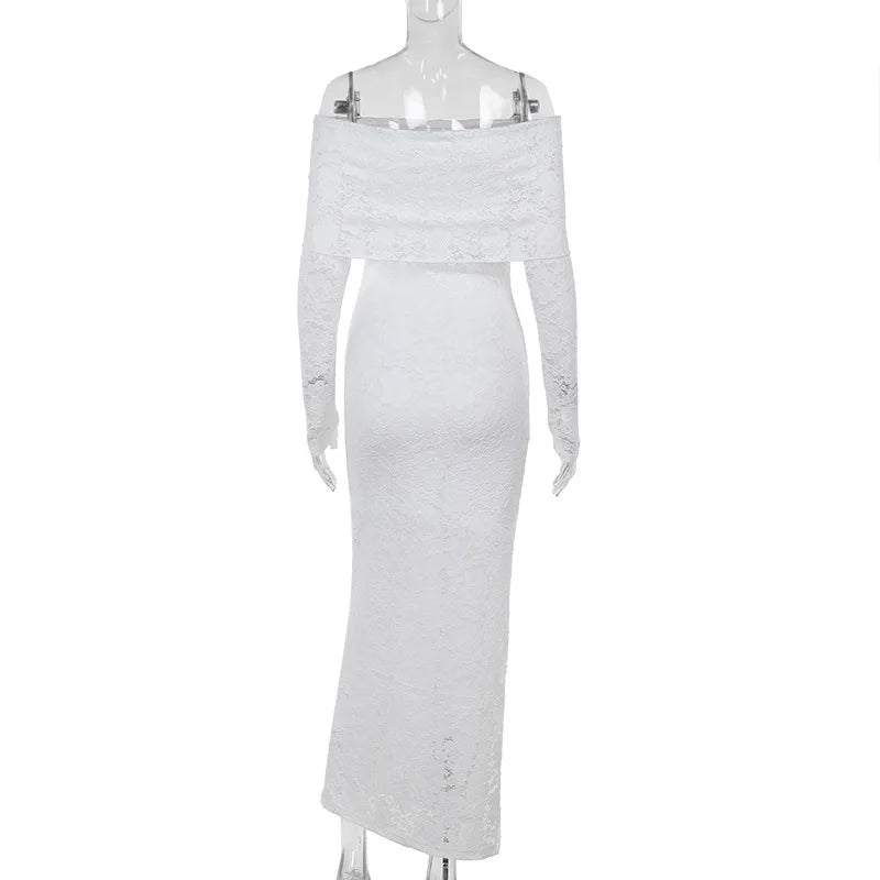 שמלת מקסי תחרה כתפיים חשופות - איליה