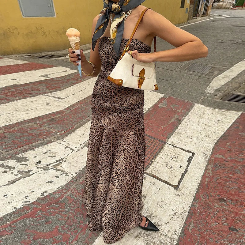 שמלת מקסי סטרפלס מנומרת - פרידה