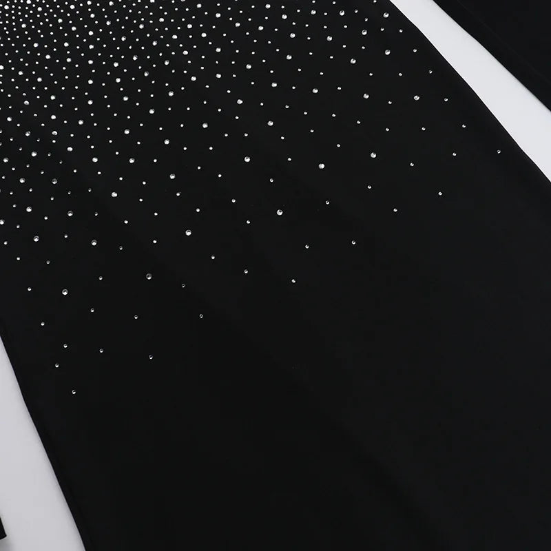 שמלת מידי צמודה בד מחטב בעיטור זרקונים מנצנצים ושרוולונים - Bridget