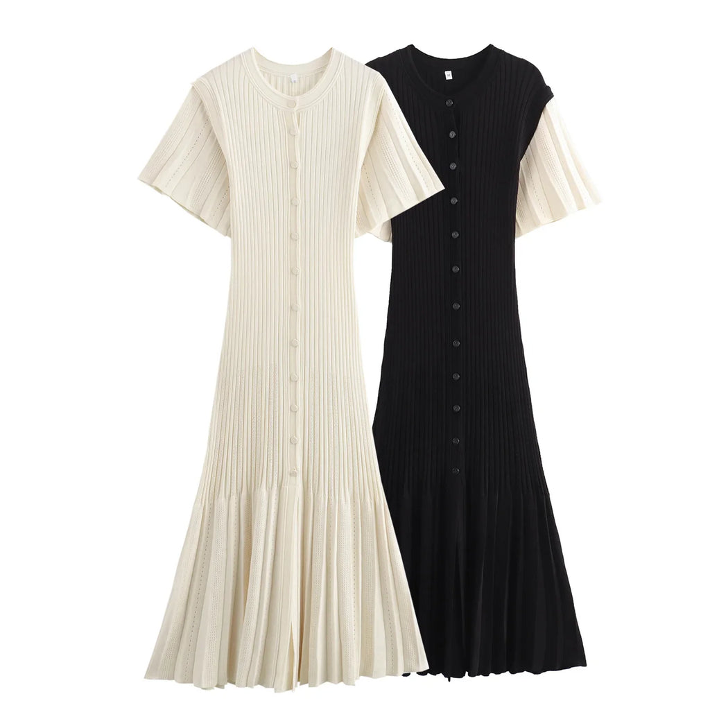 שמלת מידי סרוגה בעיצוב וינטג' צרפתי - מימי