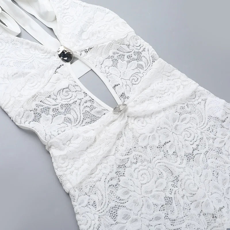 אוברול תחרה מכנסיים ארוכים בעיצוב גב פתוח בעיטור אבזמים - ברייטון