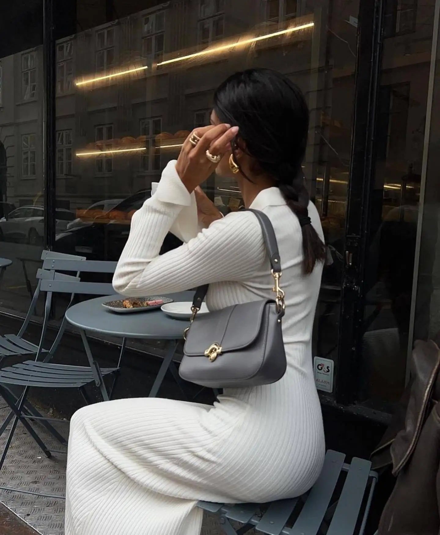 שמלת מקסי סריג צווארון צווארון פולו - גייל