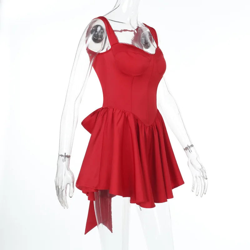 שמלת מיני בגזרת A קשירה בגב בעטור פפיון - דמי