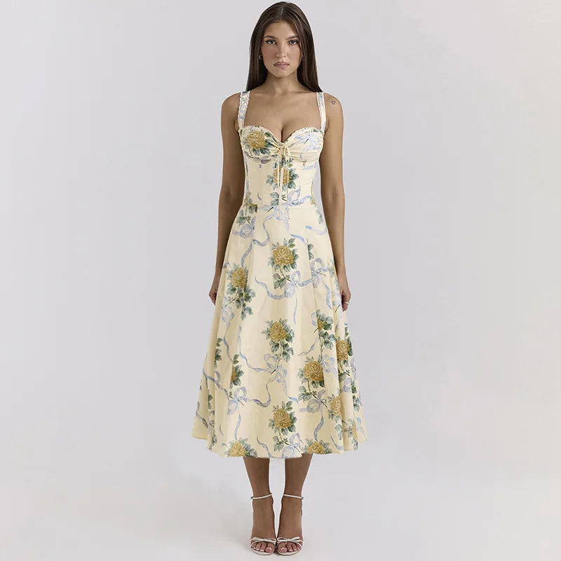 שמלת מידי אלגנטית בהדפס פרחוני בגזרת A - פלוריין