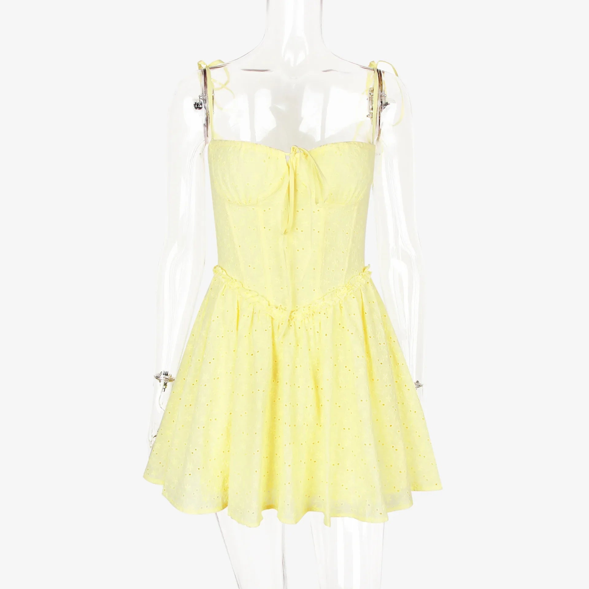 שמלת מיני בגזרת A בעיטור רקמה קשירה בכתפיות - GAYA