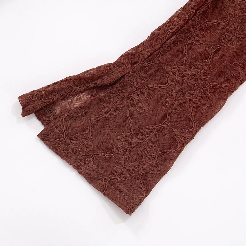 שמלת מקסי בעיצוב שסע ותחרה בעיטור קשירה - WINE