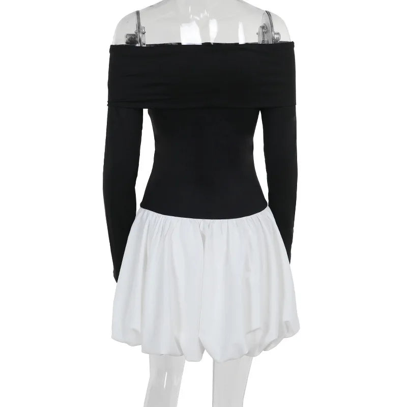 Monochrome off-shoulder balloon mini dress - Lis