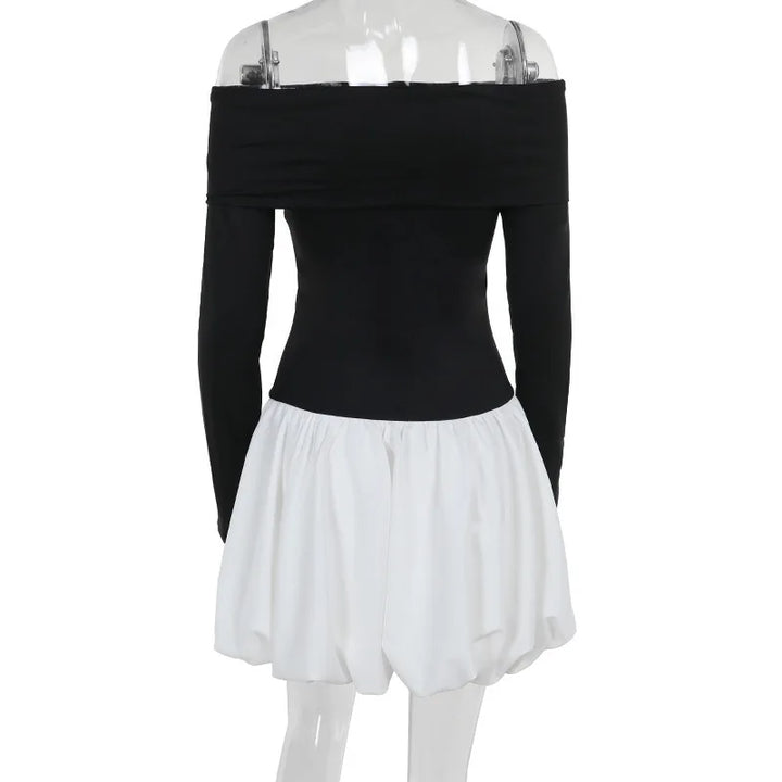 Monochrome off-shoulder balloon mini dress - Lis