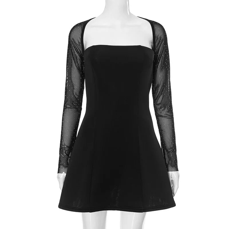 שמלת מיני בעיצוב שרוולי רשת נצנצים - GADE