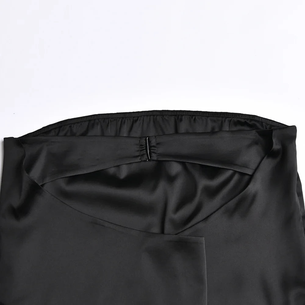 שמלת מיני סטרפלס סאטן - סקיי