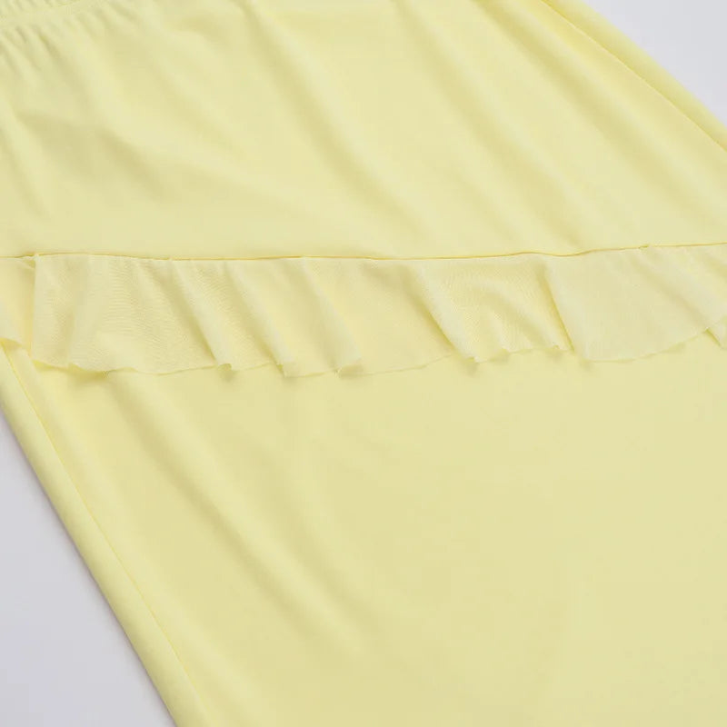 סט שני חלקים טופ סטרפלס וחצאית מקסי בעיטור מלמלה - סאני