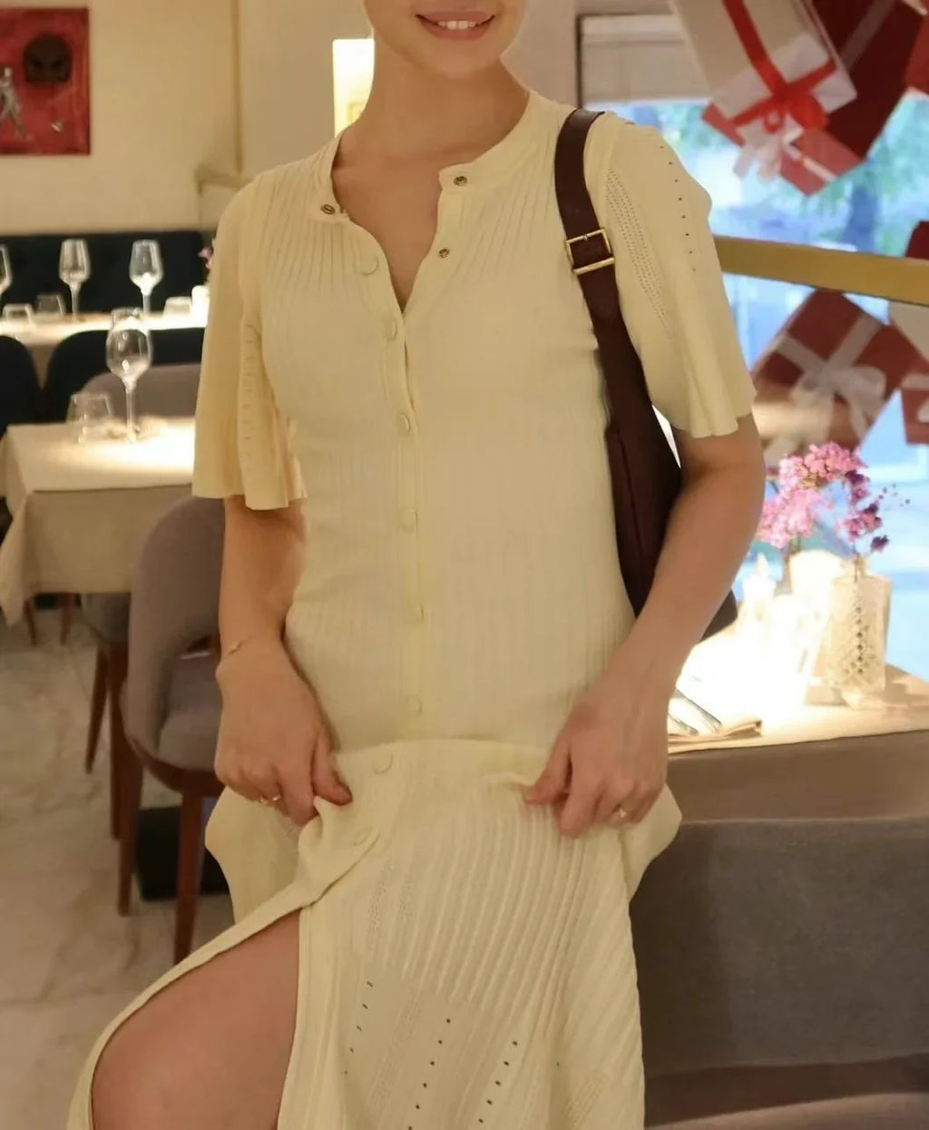 שמלת מידי סרוגה בעיצוב וינטג' צרפתי - מימי