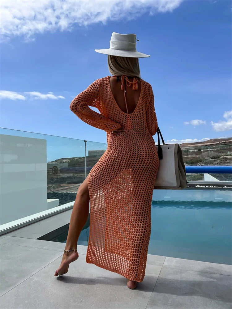 שמלת חוף רשת מקסי בעיצוב שסע - Miranda