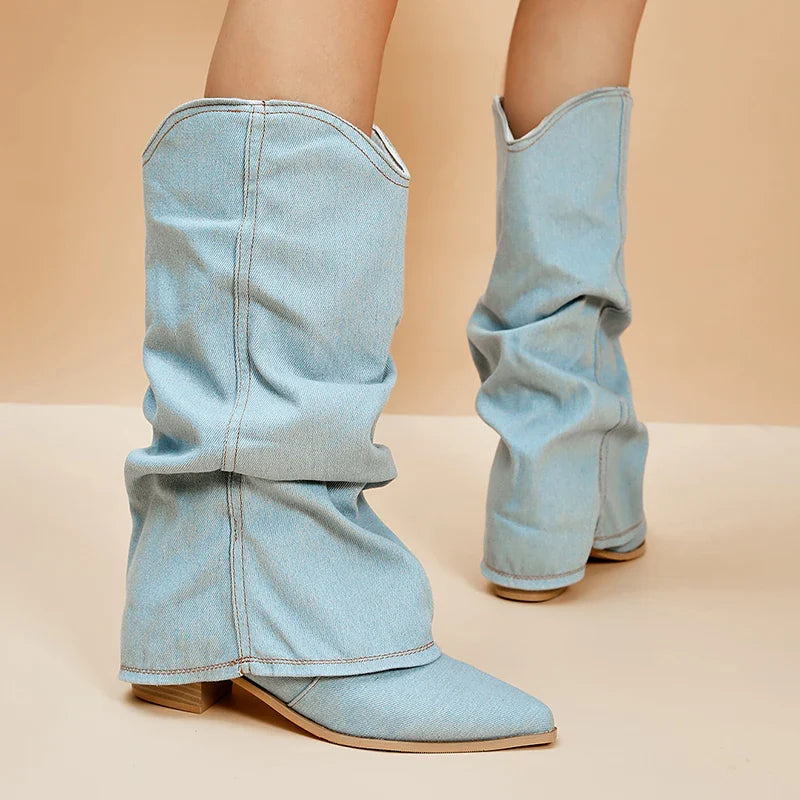 Denim heeled boots - Edison